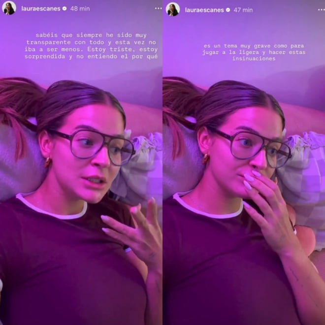 Historias de Instagram de Laura Escanes reaccionando a la publicación de María Pombo.