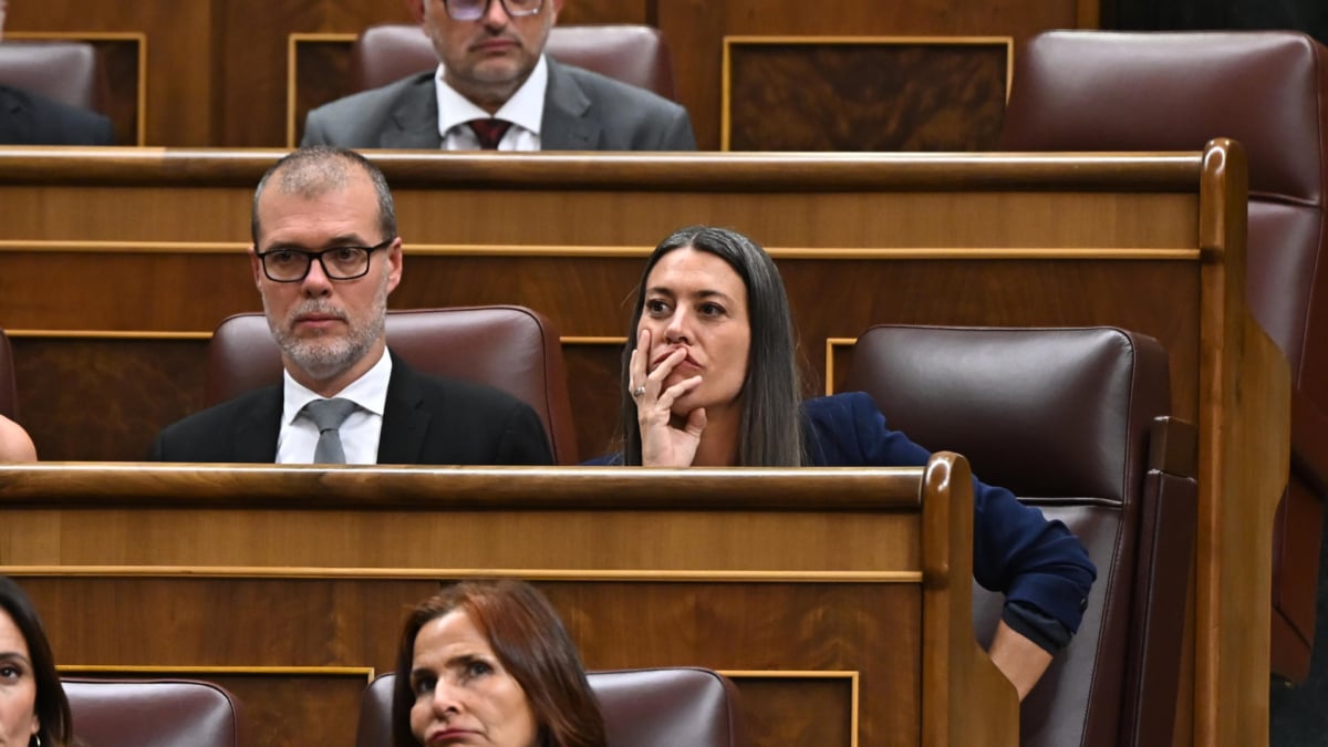 La portavoz de Junts per Catalunya Míriam Nogueras (d) y el diputado Josep Maria Cruset durante el pleno celebrado este martes en el Congreso de los Diputados, en Madrid