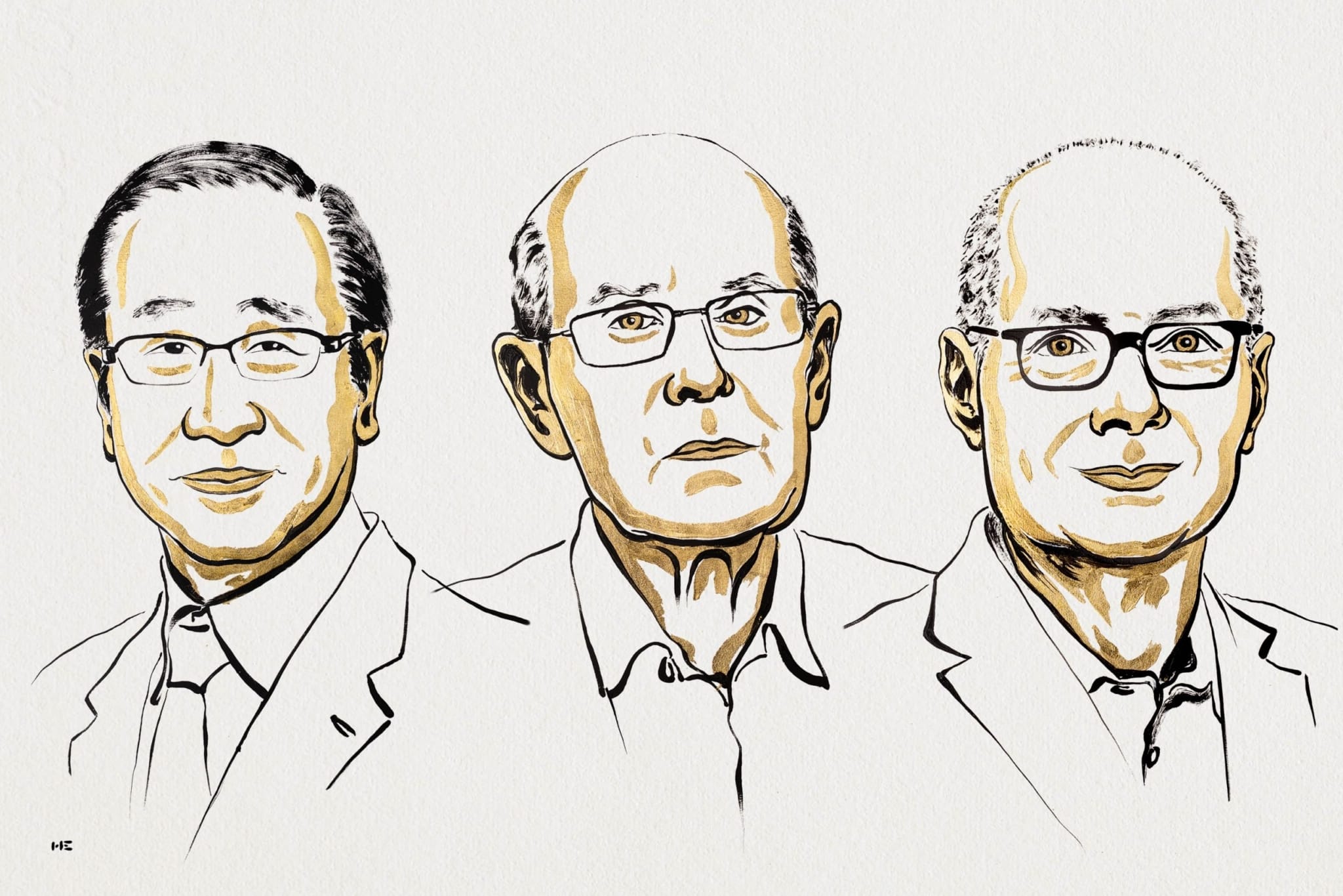 Susumu Kitagawa, Richard Robson y Omar M. Yaghi, ganadores del Premio Nobel de Química 2025.