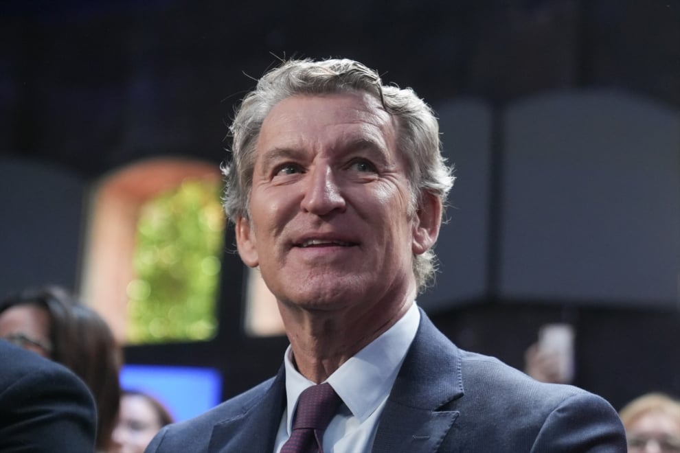 El presidente del PP, Alberto Núñez Feijóo, durante la presentación de su Plan Nacional de Inmigración, este martes desde Barcelona