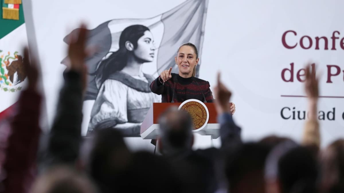 La presidenta de México Claudia Sheinbaum, durante su rueda de prensa diaria en el Palacio Nacional de la Ciudad de México.