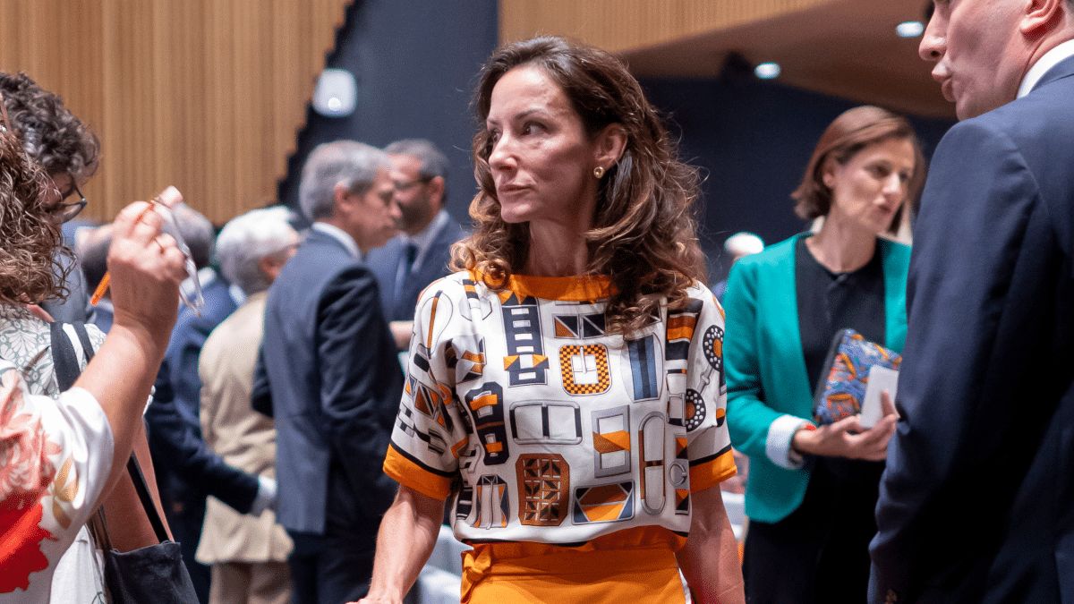 La hermana de la reina Letizia, Telma Ortiz, durante la presentación de la Estrategia de Acción Exterior de España 2025-2028 en el Ministerio de Asuntos Exteriores, el pasado 4 de septiembre.
