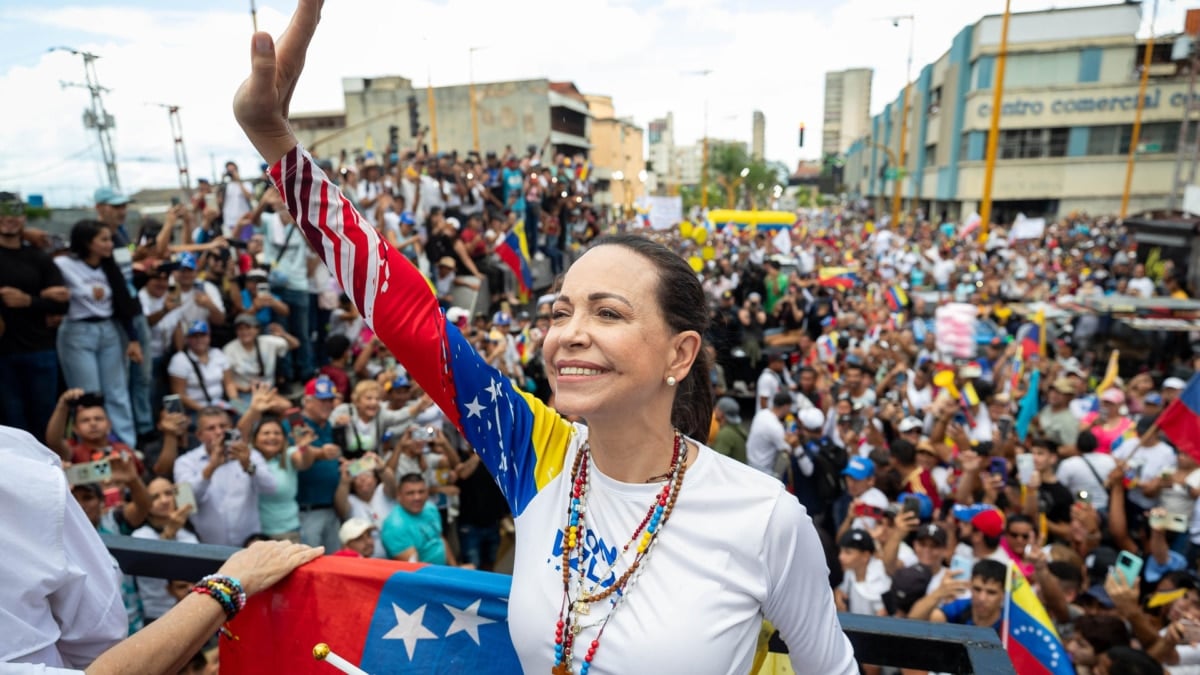 María Corina Machado en un mitin en julio de 2024