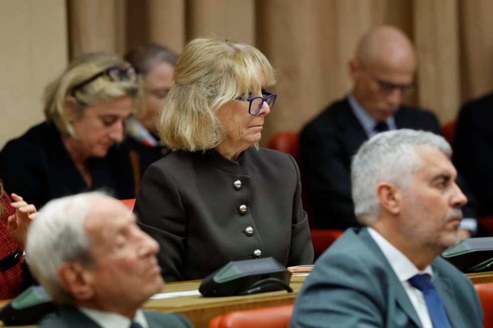 MADRID, 21/11/2025.- La expresidenta del Senado Esperanza Aguirre durante el coloquio 50 años después: la Corona en el tránsito a la democracia, el segundo de los actos celebrados este viernes con motivo de la conmemoración del 50 aniversario de la Monarquía, en el Congreso de los Diputados en Madrid. EFE/ Mariscal / POOL