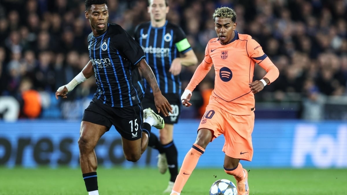 Lamine Yamal en el partido de ayer frente al Club Brujas