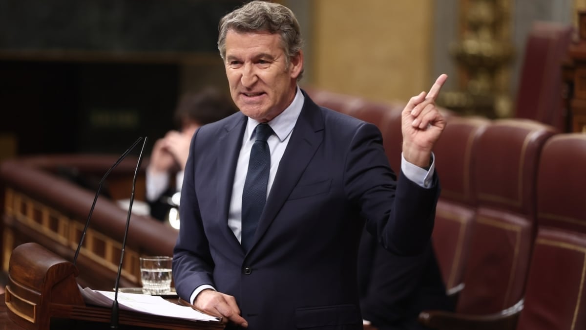El presidente del PP, Alberto Núñez Feijóo, en la réplica al presidente del Gobierno este miércoles, en su comparecencia ante el Congreso
