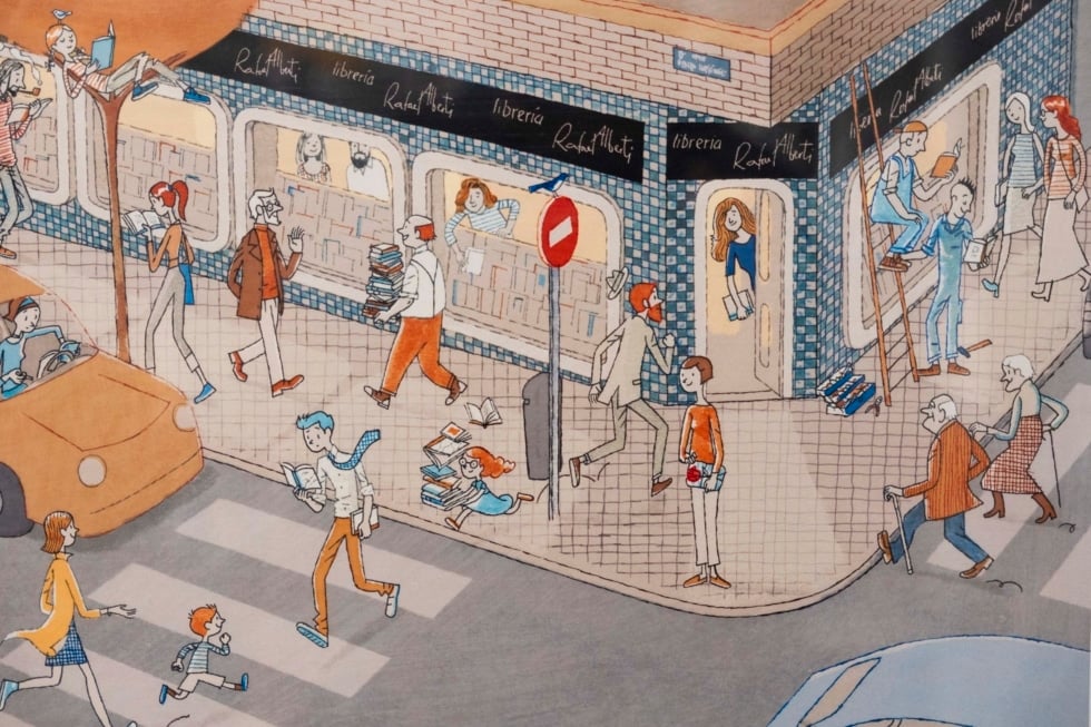 Ilustración de la librería Rafael Alberti de Madrid
