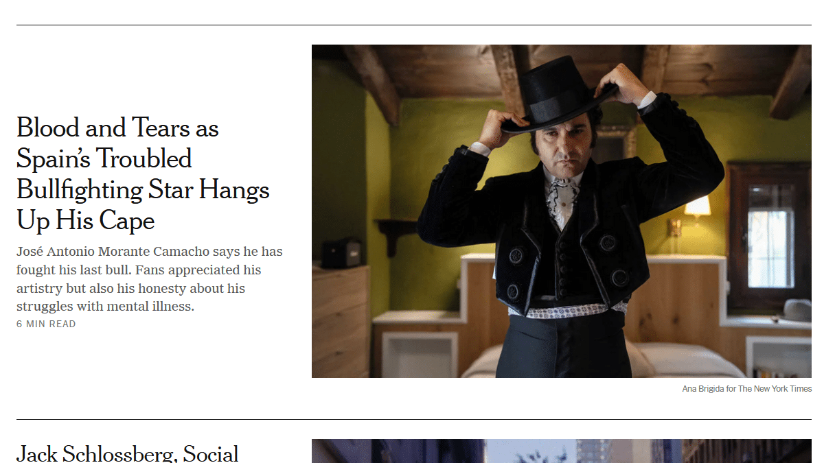 Morante en la portada del 'New York Times' este miércoles.