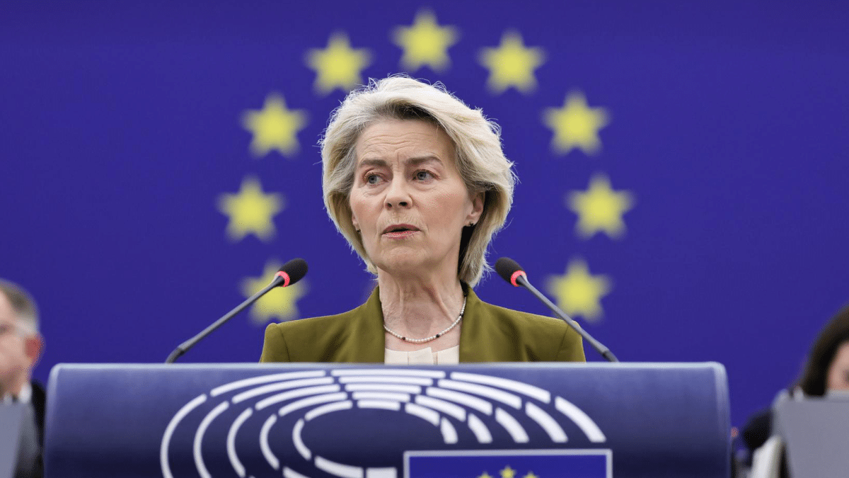 La presidenta de la Comisión Europea, Ursula Von der Leyen, este miércoles en el Parlamento Europeo.
