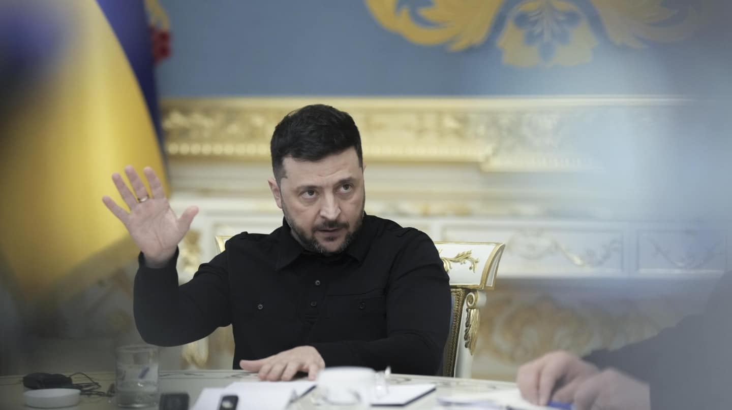 El presidente ucraniano, Volodimir Zelenski, en una comparecencia ante los medos en Kiev.