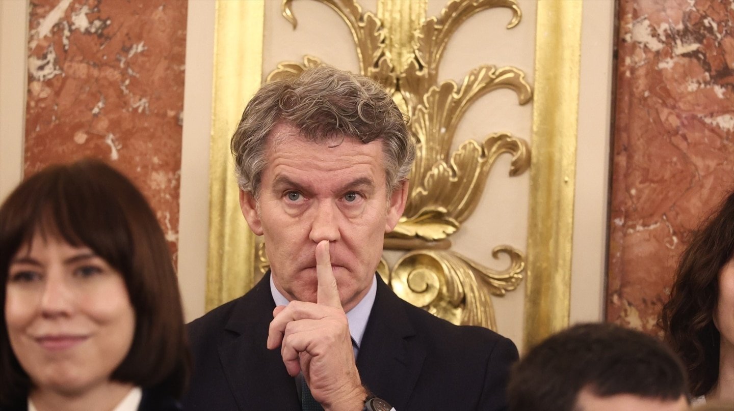El presidente del PP, Alberto Núñez Feijóo, durante el acto por la Constitución de este sábado en el Congreso de los Diputados