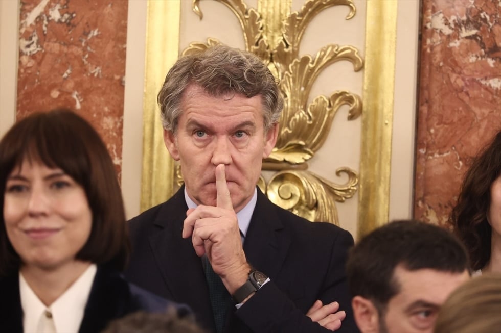El presidente del PP, Alberto Núñez Feijóo, durante el acto por la Constitución de este sábado en el Congreso de los Diputados