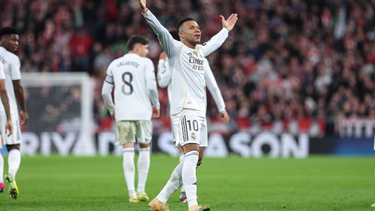 Kylian Mbappé celebrando un gol ayer frente al Athletic Club