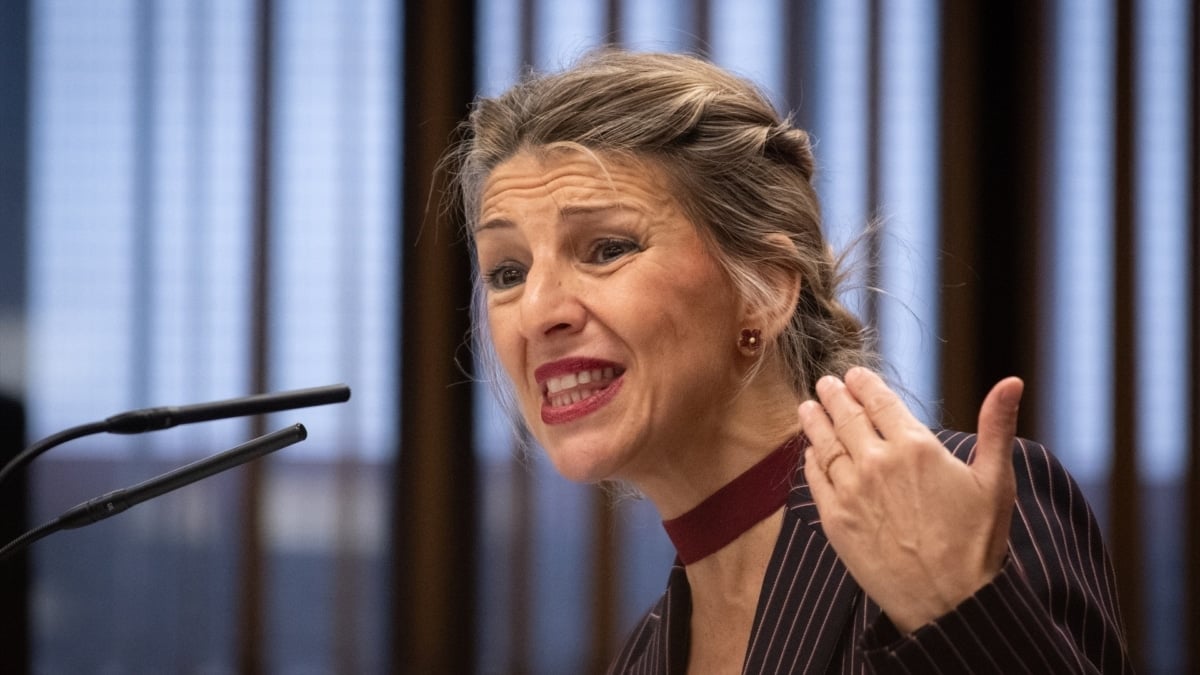 La vicepresidenta segunda y ministra de Trabajo y Economía Social, Yolanda Díaz, en el acto 'Un horizonte de protección: Políticas con Derechos Humanos', el 10 de diciembre en Madrid