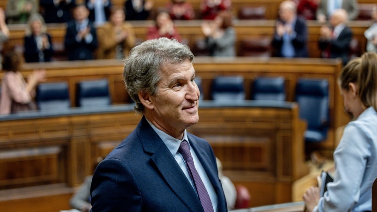 El presidente del PP, Alberto Núñez Feijóo, durante el último pleno del año, este jueves en el Congreso