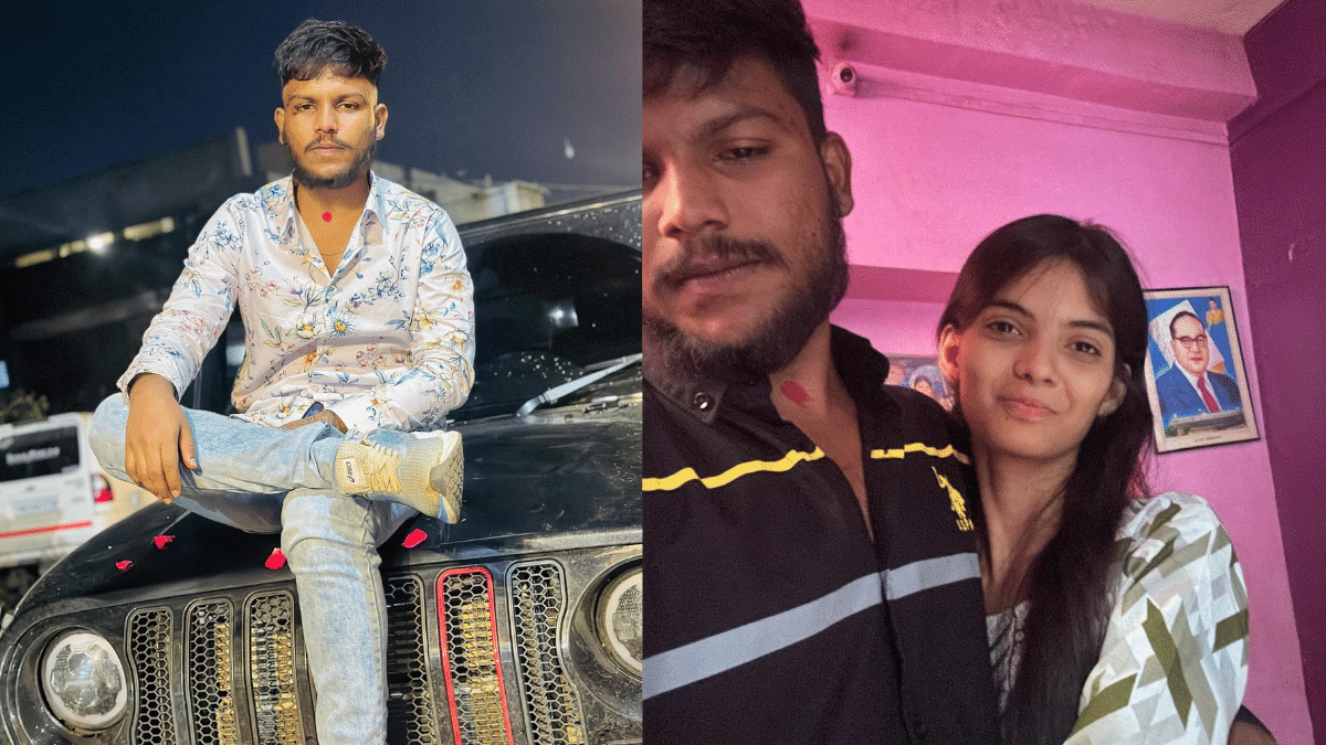 Saksham Tate y Aanchal Mamidwar, novio y novia, en dos imágenes compartidas en redes sociales.