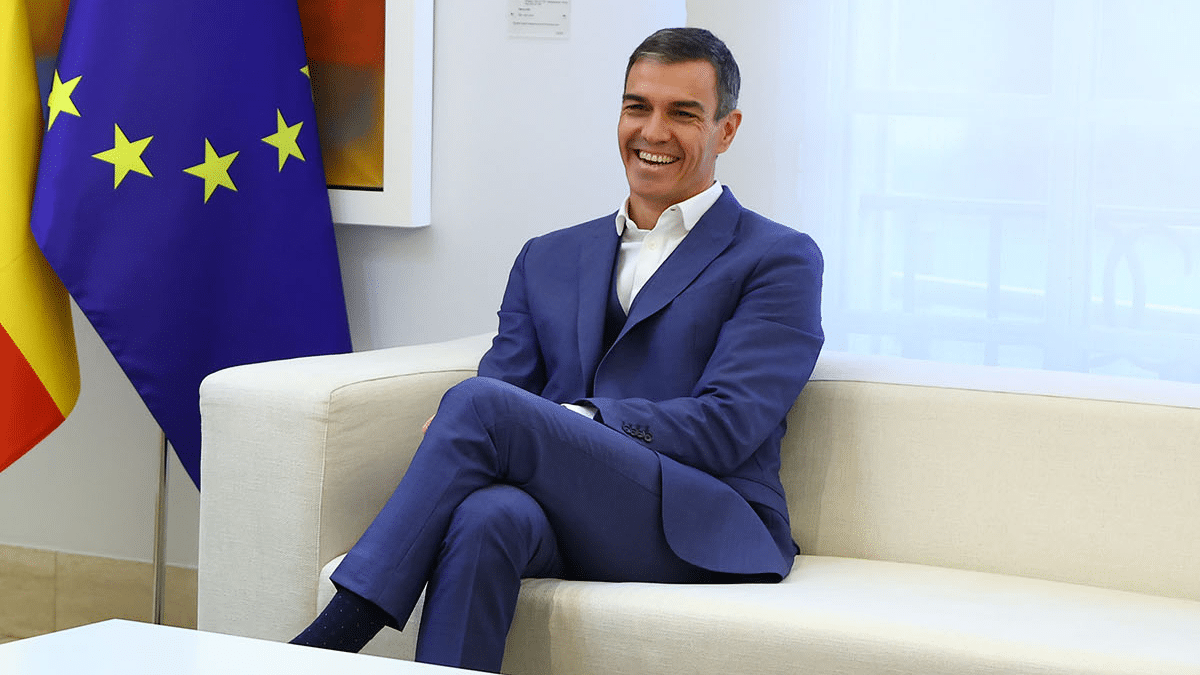 El presidente del Gobierno, Pedro Sánchez, el pasado viernes en Moncloa, poco antes de compartir su 'Wrapped' de Spotify.