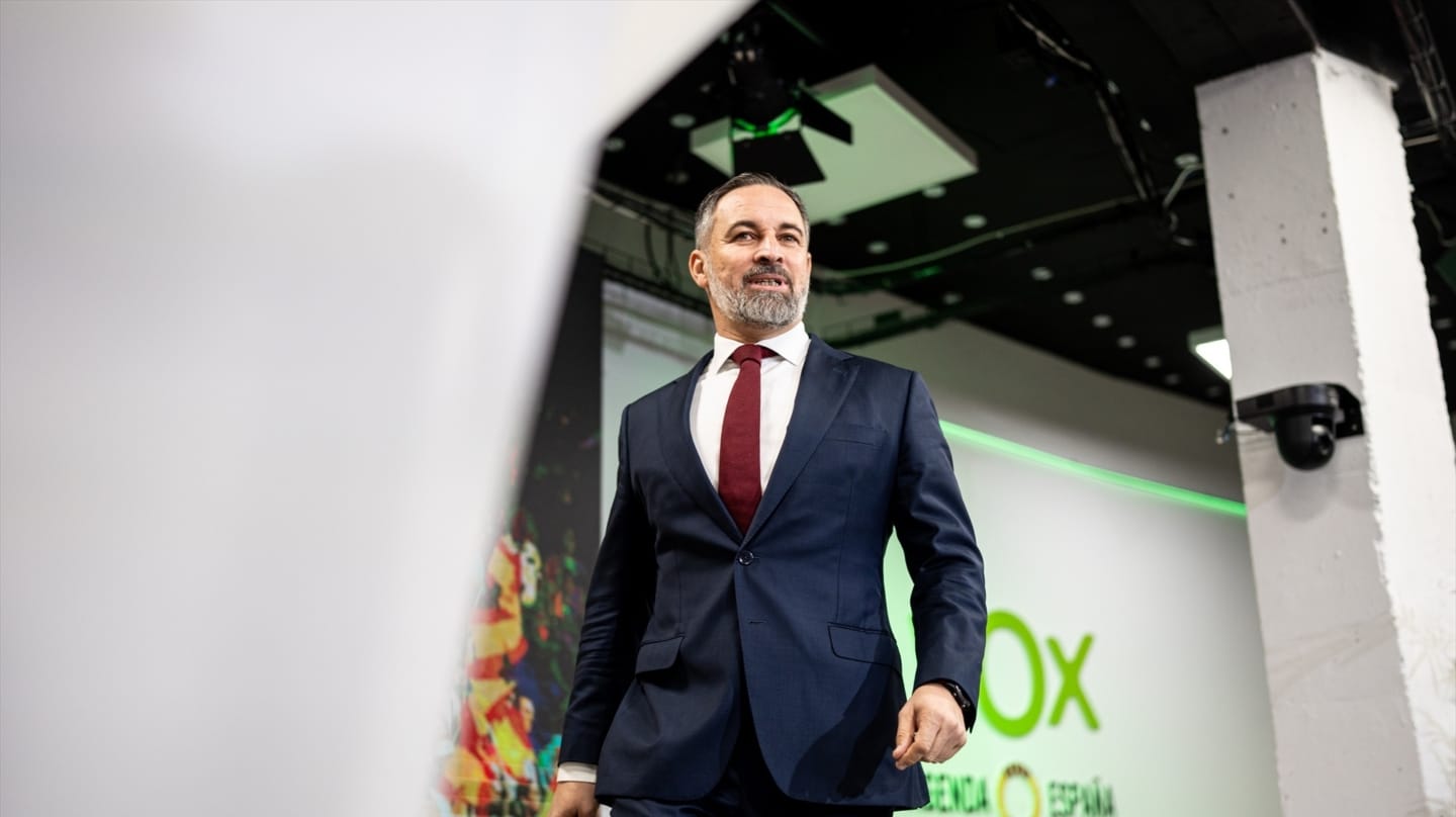 El presidente de Vox, Santiago Abascal, en la sede nacional del partido