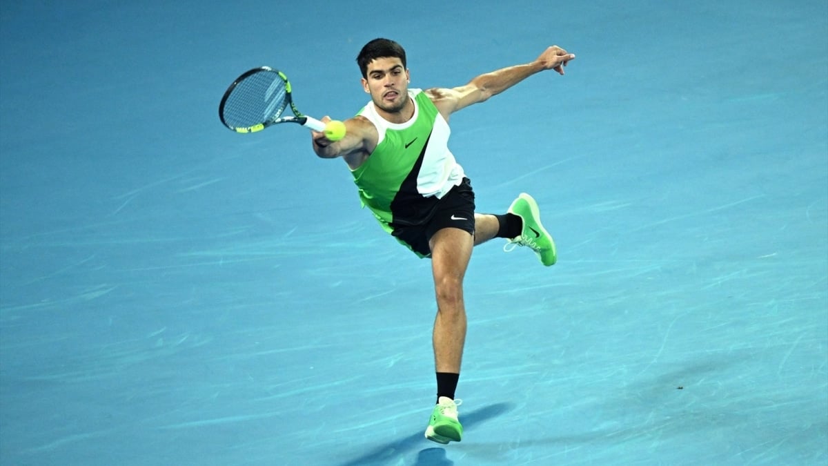 Carlos Alcaraz, en su debut en el Open de Australia frente a Adam Walton