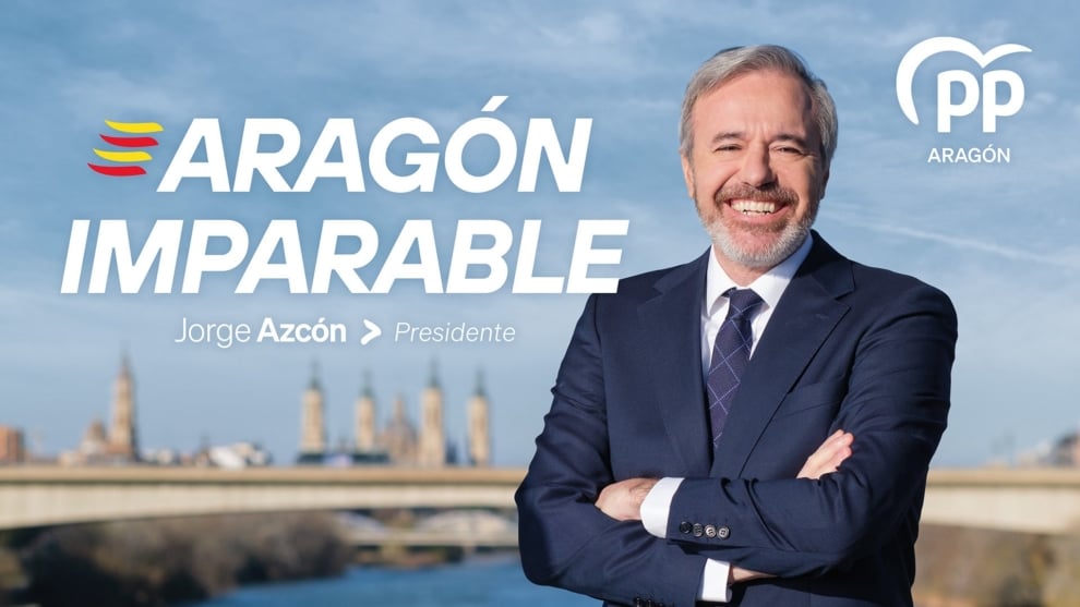 Cartel de Jorge Azcón y el PP en la campaña electoral de Aragón