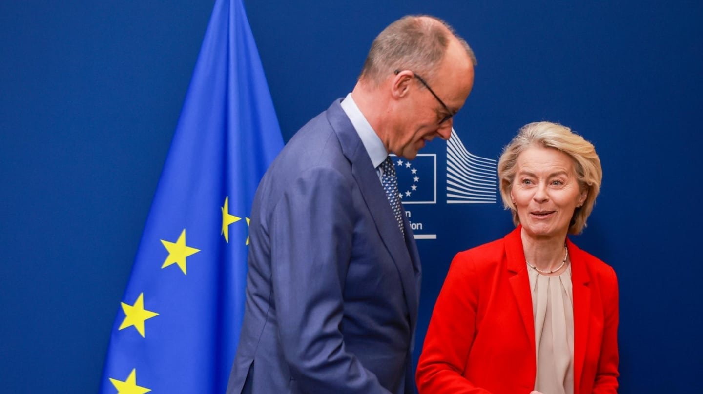 Friedrich Merz, canciller alemán, y la presidenta de la Comisión, Ursula Von der Leyen, en Bruselas.