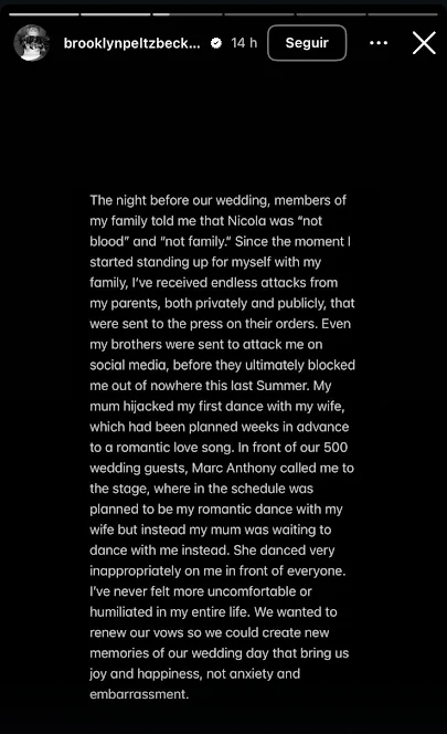 Story de Brooklyn Beckham en Instagram