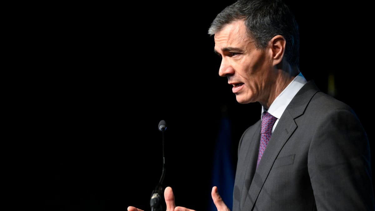 INFIESTO (ASTURIAS), 25/02/2026.- El presidente del Gobierno, Pedro Sánchez, durante su intervención en la presentación de la II Estrategia Nacional para la Equidad Territorial y el Reto Demográfico, este miércoles en Infiesto (Asturias).-EFE/ Eloy Alonso