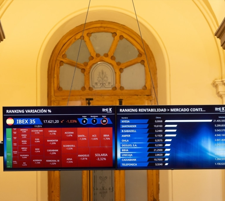 El Ibex 35 supera por primera vez los 18.000 puntos tras subir un 1,31 %