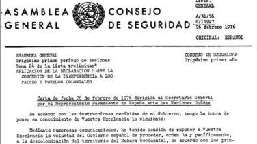 La carta con la que España trató de renunciar sin éxito a cualquier responsabilidad sobre el Sáhara Occidental