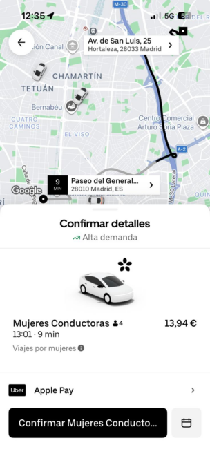 Paso final antes de coger el Uber para mujeres