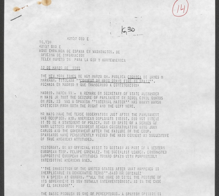 Exteriores 'desclasifica' un artículo del New York Times para desempolvar el conflicto diplomático con EEUU por el 23-F