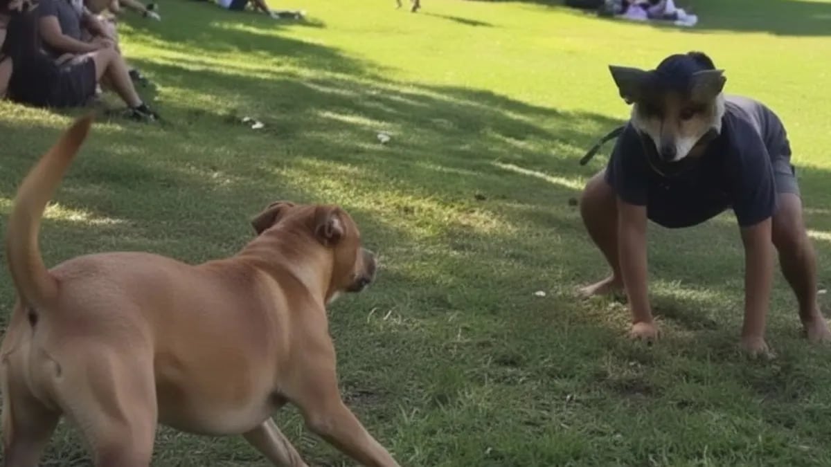 Imagen de un therian jugando con un perro
