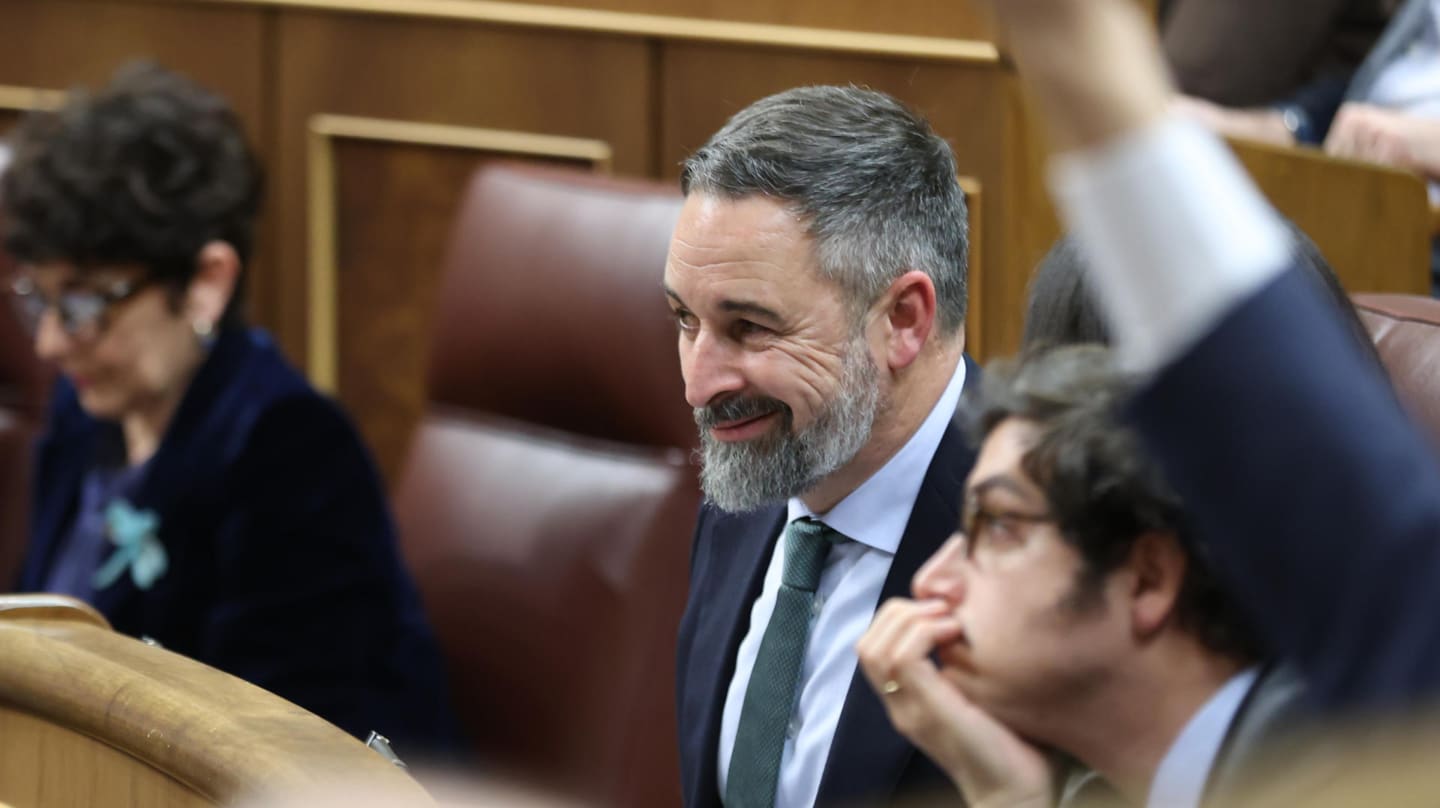 El presidente de Vox, Santiago Abascal, durante un pleno en el Congreso de los Diputados