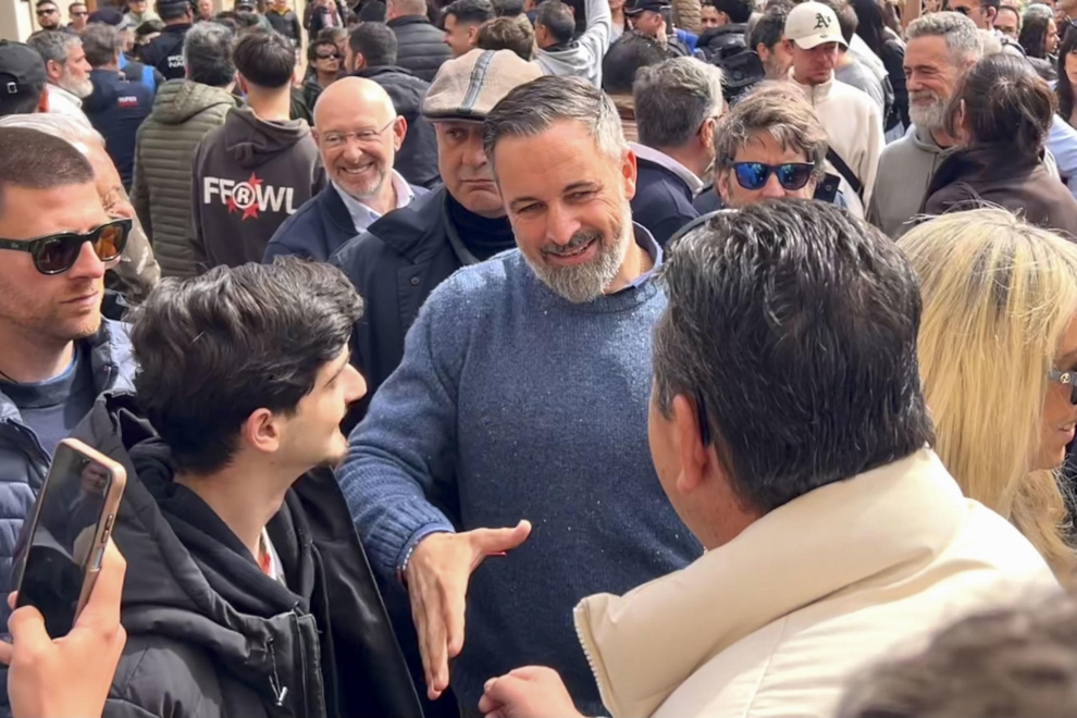 Santiago Abascal, en un acto de campaña en Miranda de Ebro (Burgos).