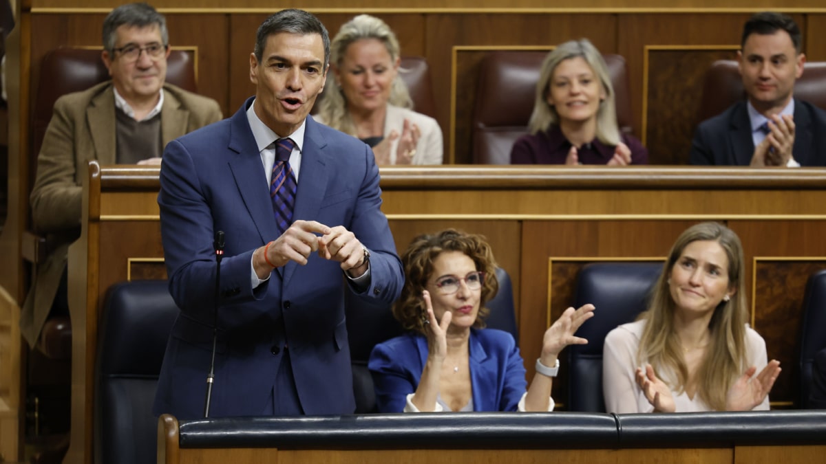 MADRID, 18/03/2026.- El presidente de Gobierno, Pedro Sánchez, durante su intervención en la sesión de control al Ejecutivo que se celebra este miércoles en el Congreso. EFE/ Mariscal
