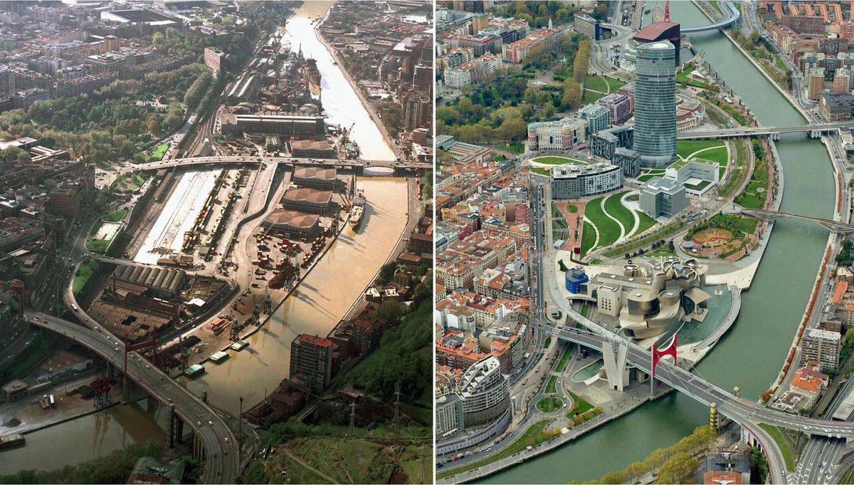 Aspecto de la transformación de la Ría de Bilbao y su entorno desde la era industrial a la actualidad.