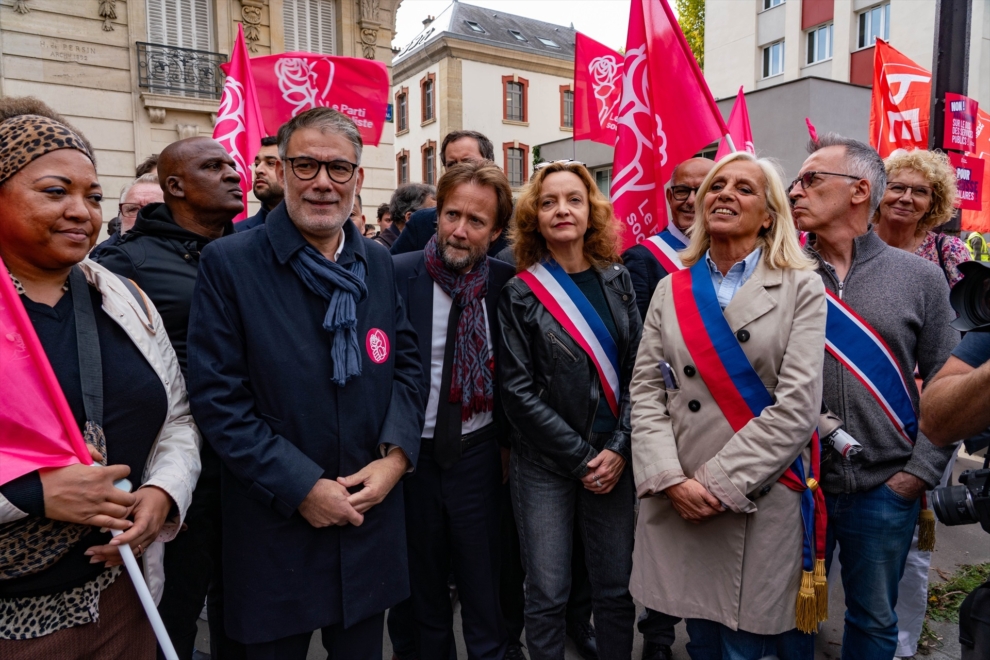 El líder del Partido Socialista francés. Olivier Faure, durante unas protestas en octubre de 2025, contra la austeridad presupuestaria