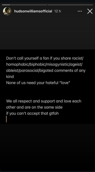 La nota compartida por Hudson Williams y François Arnaud en sus respectivas stories de Instagram.