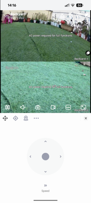 Vista de doble lente de la cámara ptz Reolink grabando el jardín con inteligencia artificial