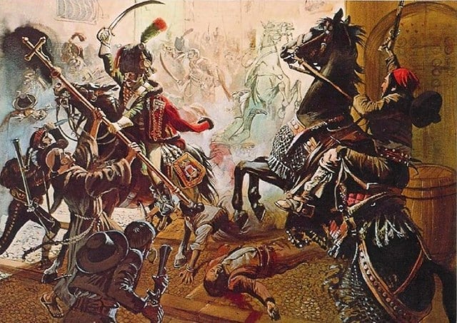 Carga de los cazadores de la guardia imperial contra la población madrileña.