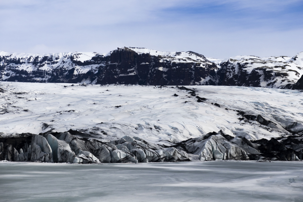 Vista general del glaciar Sólheimajökull, uno de los más accesibles del sur de Islandia.
