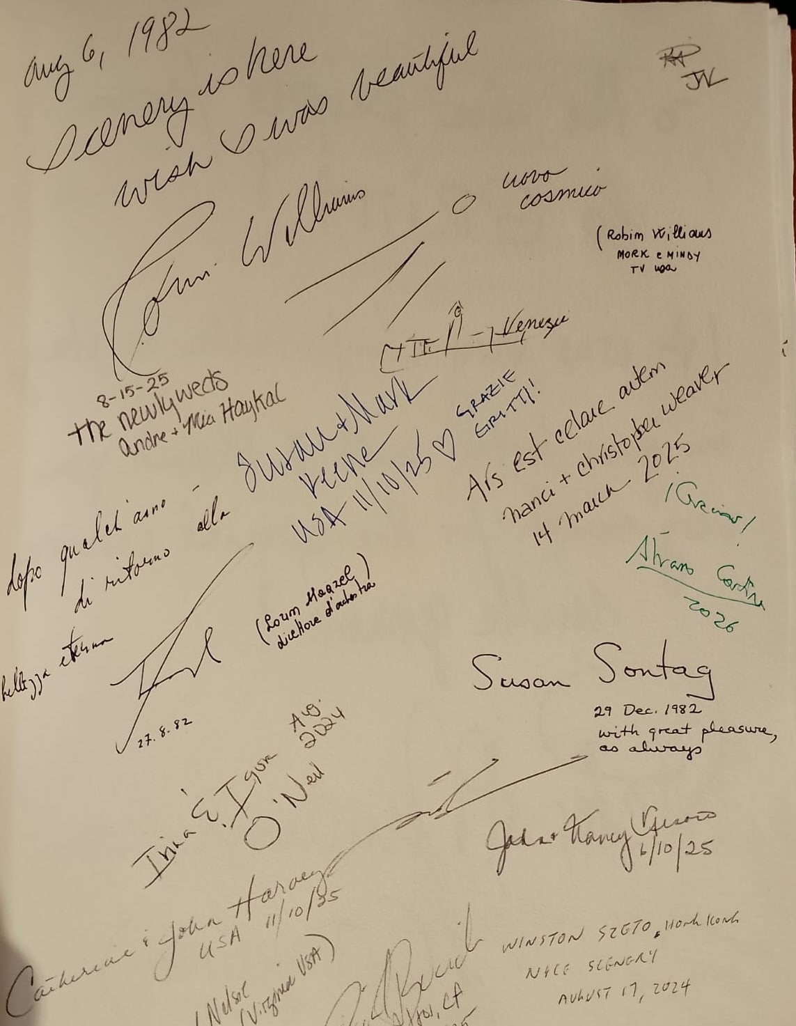 La firma del autor de este artículo estampada en verde junto a la de Susan Sontag. With great pleasure, as always.