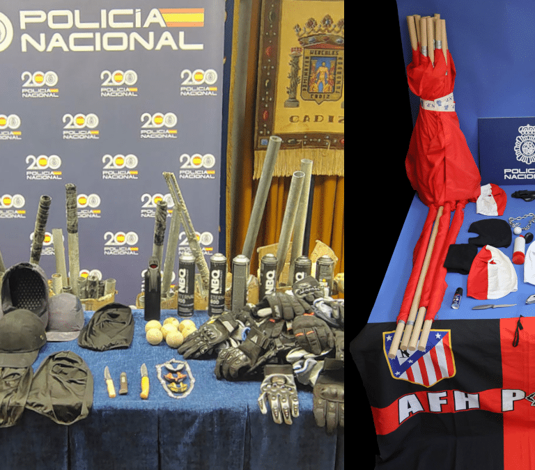 Cuchillos, cadenas puños americanos y 95 barras de hierro: la policía interviene a grupos ultras material peligroso antes de la final de Copa en Sevilla