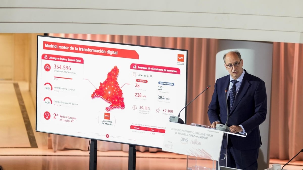 El consejero de Digitalización de la Comunidad de Madrid, Miguel López-Valverde, durante el encuentro informativo de Executive Forum.