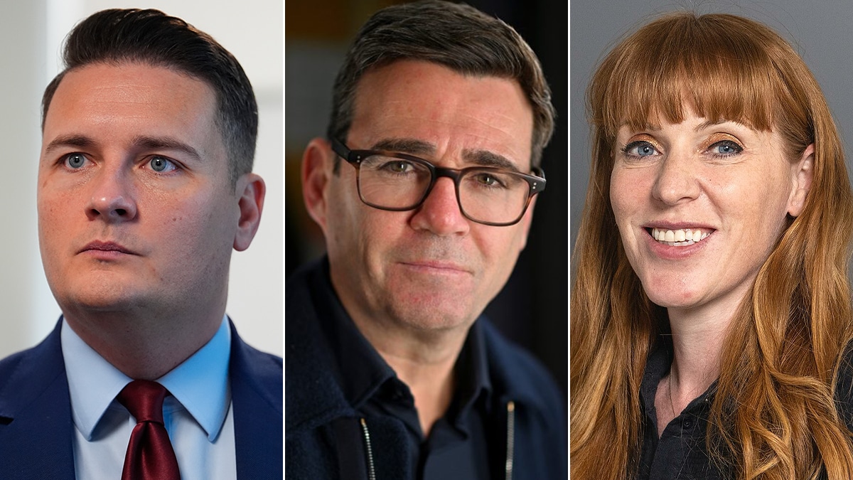 De izda a dcha, Wes Streeting, ex ministro de Sanidad; Andy Burnham, alcalde del Gran Manchester; y Angela Rayner, ex viceprimera ministra.