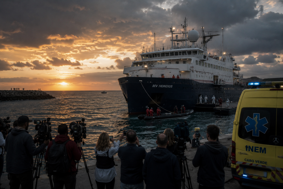 El barco fondeó cerca de Cabo Verde.