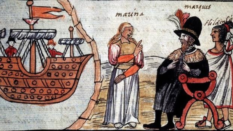 Hernán Cortés and La Malinche 1576 Durán Codex
