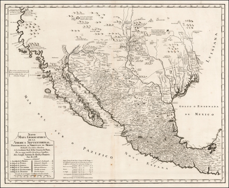 Mapa Geográfico de América Septeptrional. Virreinato de Nueva España. Academia Real de Paris