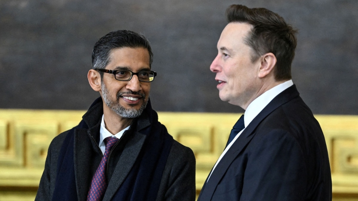 Sundar Pichai y Elon Musk en la segunda toma de posesión de Donald Trump.