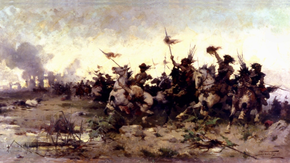 La batalla de Aquilea, 452 d.C. (1894), por Alfredo Tominiz
